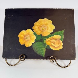 Moody floral oil painting on canvas yellow and black