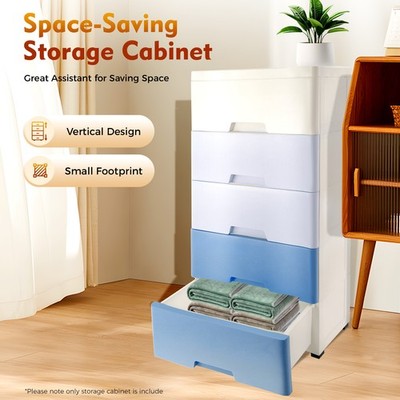 Large Capacity Storage Closet Freestanding Plastic Bedroom Cabinet W/ 5 Drawers