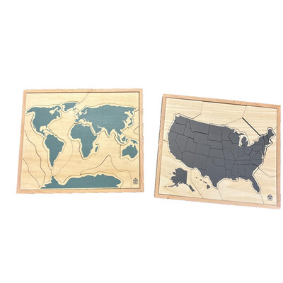 Hearth & Hand Magnolia Wood Map Puzzle Set World & USA States Target Exclusive