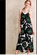 Anthropologie Whit Two Floral Maxi Dress W Green And Black Flowers _ 0Petite EUC