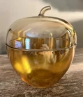 Vintage Jeanette Iridescent Marigold Apple Shaped Trinket/Candy Dish 6"