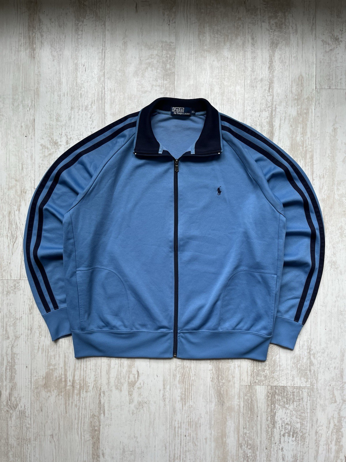 Giacca da pista Polo Ralph Lauren vintage anni 90 blu a righe logo pony full zip XL rara