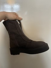 selected femme slfrina zipper nubuck boot b flat ankle boots UK 7 dark chocolate