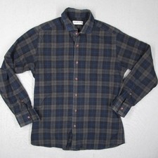 Tailors Keep San Francisco Men Plaid Flannel Shirt Navy Grey Made in USA Bespoke