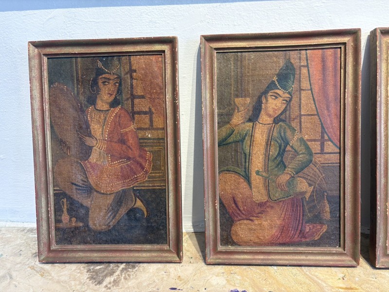 4 Persian Qajar period Oil Painting on Canvas, Women 