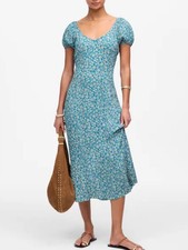 MADEWELL WOMENS CAP SLEEVE MIDI DRESS BLUE FLORAL 8 NEW WITH TAGS