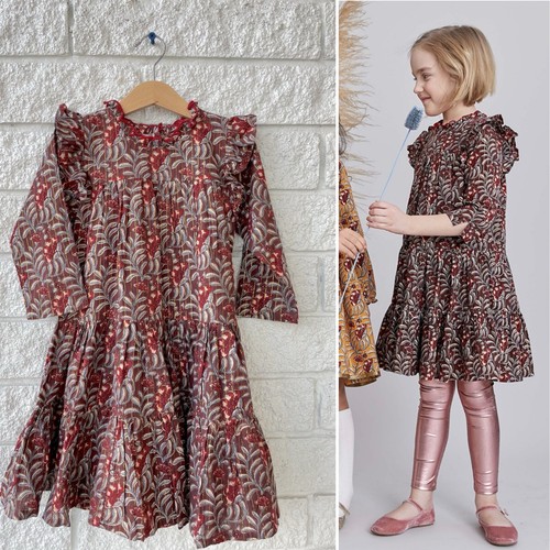Pink Chicken Bitter Chocolate Brown Vine Floral Kalani Dress size 6 girls