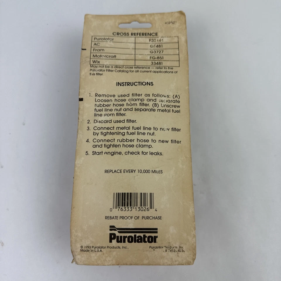Brand New/Still Sealed - Purolator #F33144 Gas Fuel Filter Replaces GF3144 Foto 3 de 3