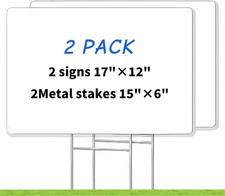 Customizable Blank Yard Signs with Stakes - 2 Pack, 17x12 Inches