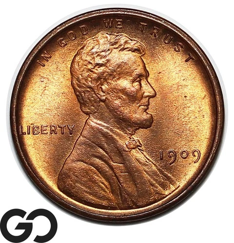1909 VDB Lincoln Cent Wheat Penny, Brilliant RED, Solid Gem BU++