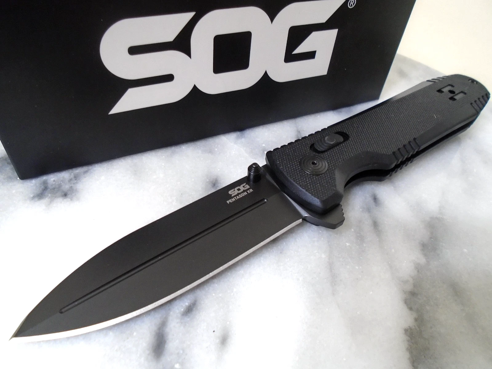 SOG Pentagon XR Blackout Ball Bearing Pivot Pocket Knife Dual Edge Tip 12610157 image 1