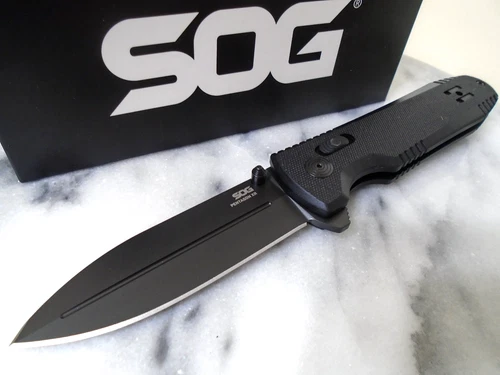 SOG Pentagon XR Blackout Ball Bearing Pivot Pocket Knife Dual Edge Tip 12610157 video thumbnail
