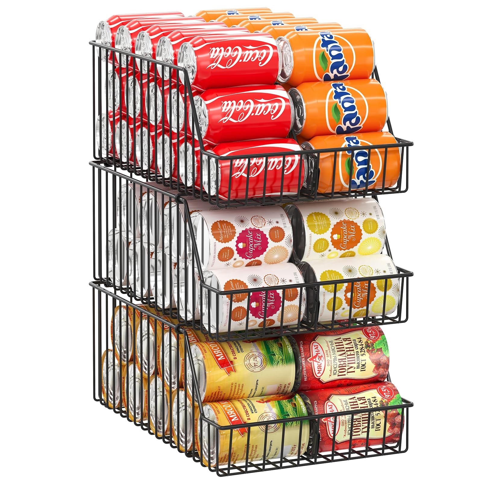 3 Pack Can Storage Organizer For 16.94"D x 11.23"W x 17.14"H, Black