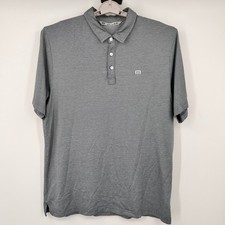TravisMathew Mens XL Grey Striped Short Sleeve Golf Polo Shirt Bird Sleeve Logo