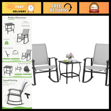 3-Piece Rocking Bistro Set - Outdoor Furniture with Rocker Chairs  Glass Table