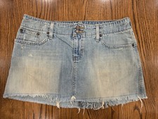 Abercrombie Fitch Denim Micro Mini Skirt Womens Size 6 Y2K Low Rise Frayed Hem