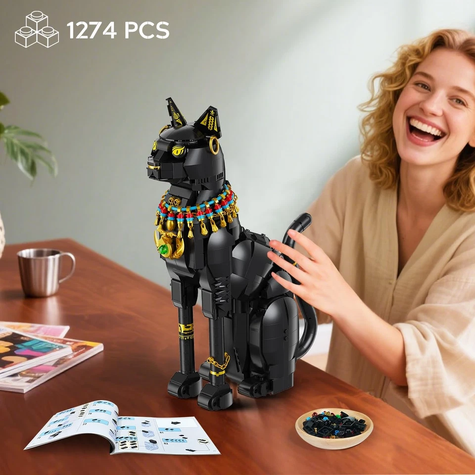Conjunto de blocos de construção para gatos egípcios, brinquedo para gatos faraó, modelo faça você mesmo, decoração para casa, gif... - Imagem 4 de 4