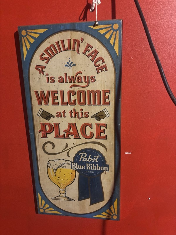 Pabst Blue Ribbon "A Smilin' Face Is Always Welcome" Breweriana Beer Sign