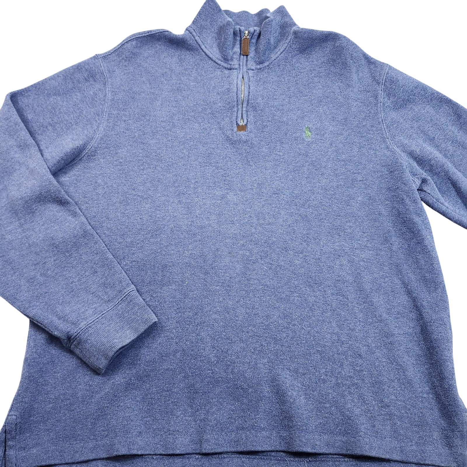 Polo By Ralph Lauren Sweater Mens Large Blue Quarter Zip Mock Neck Cotton