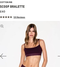 Skims Cotton Rib Scoop Bralette, Currant, Size XL, RRP £40 BNWT