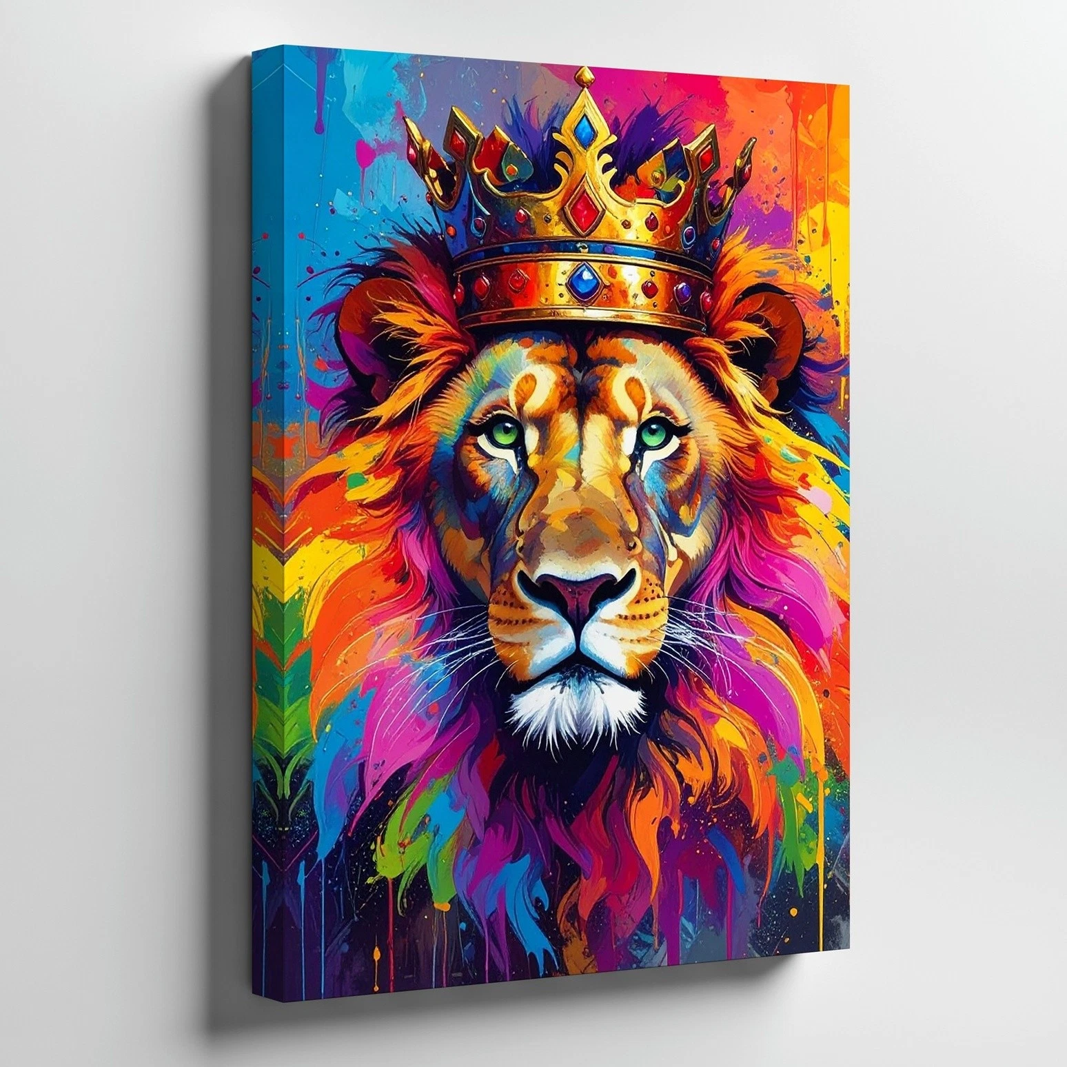 Wall Art Canvas a Vibrant Digital Painting of a Lion with a Rainbow Colored
Opens in a new window or