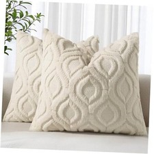 Cozy Textured Throw Pillow Covers 18x18 Inch Set 18" x 18" Pack of 2 Beige