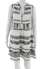 Elan Women Sundress Black Cotton V Neck Sleeveless Geometric Bohemian Size L