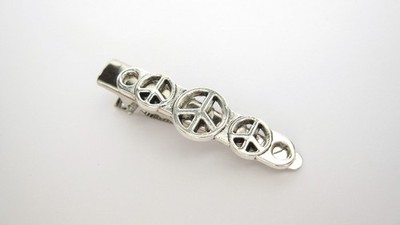 Small silver metal peace sign alligator hair clip barrette for fine thin hair
