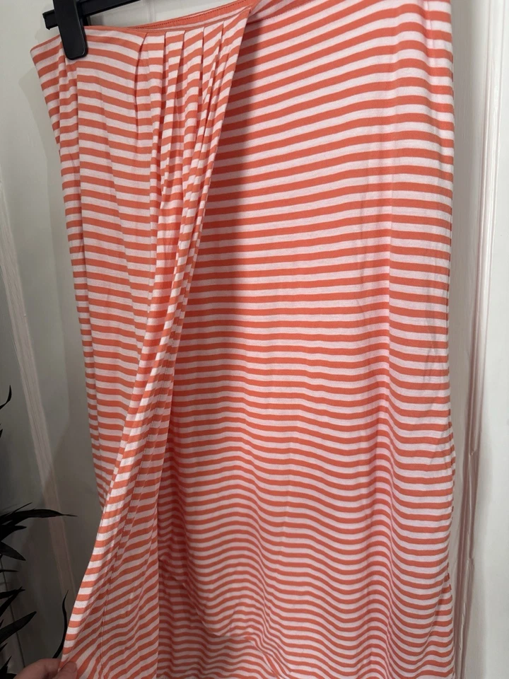 Reiss UK Size L (14-16) Orange And White Striped Mock Wrap Jersey Skirt - Image 2 of 4