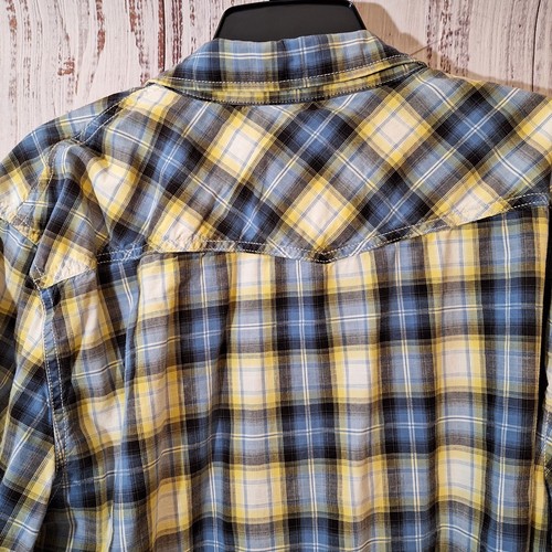 American Eagle Blue Yellow Plaid Mens XXL LS Pearlsnap Western Shirt - Picture 8 of 9