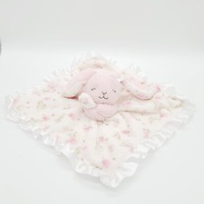 Little Me Bunny Floral Plush Pink White Satin Security Blanket Lovey Rattle 14"