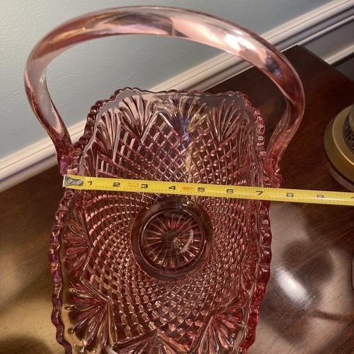 HUGE 60s Vintage LE Smith Cranberry Pink Pineapple Fan Scallop Edge Glass Basket - Picture 19 of 22