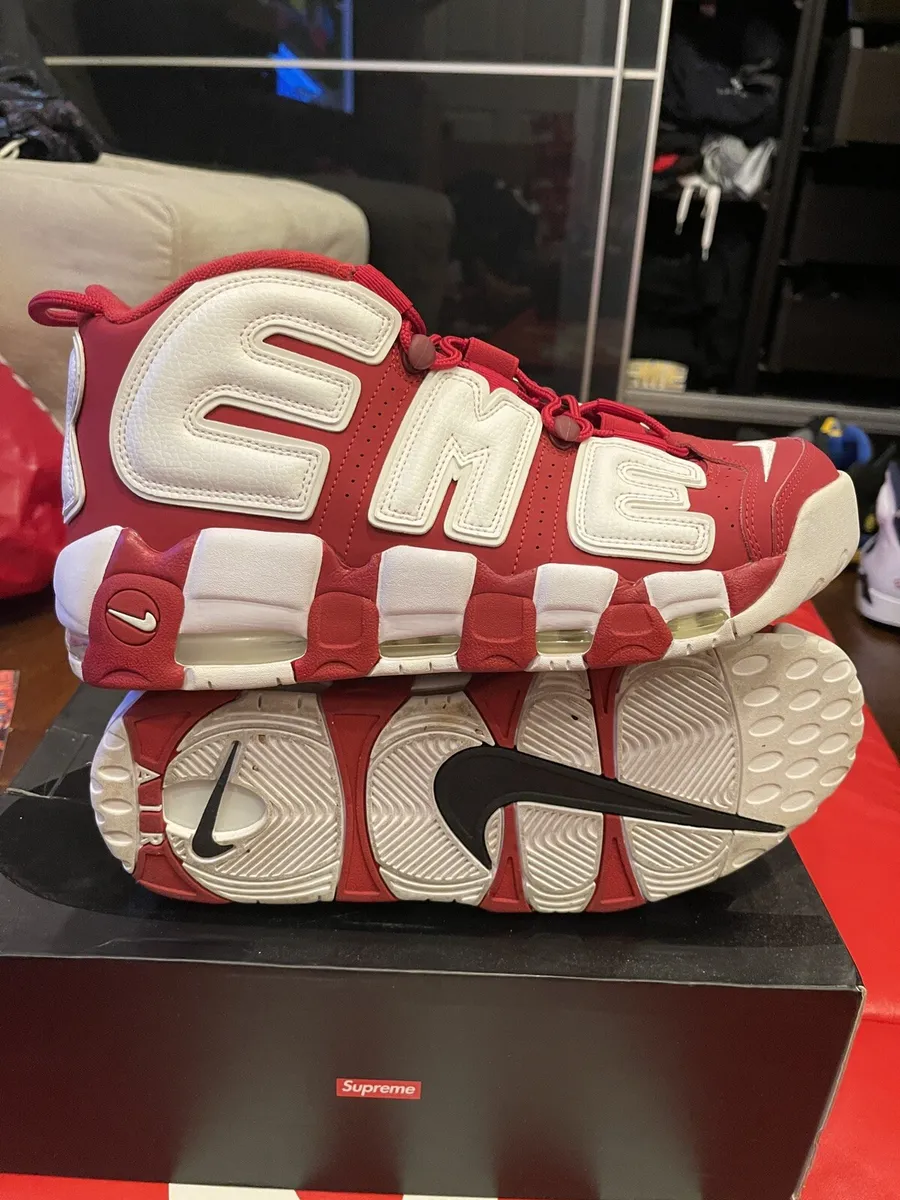 NIKE AIR MORE UPTEMPO USED SIZE 11 SUPREME SUPTEMPO WHITE VARSITY RED  902290 600