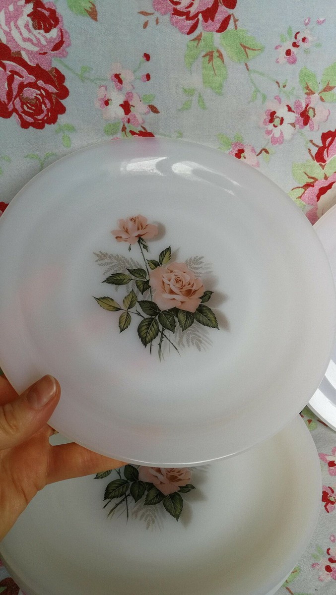Assiette Vintage Arcopal Décor Roses De France - Verre Rose - Vaisselle Rétro