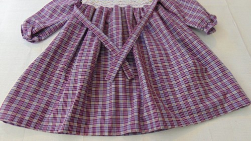BT Kids Vintage Purple Plaid Smocked Dress Girls 4T Embroidered Long Sleeve Tie - Picture 5 of 8