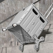 FOLDING SHOPPING CART PLASTIC 45L CRATE TROLLEY STORAGE BOX WHEELS BOOT WITH LID