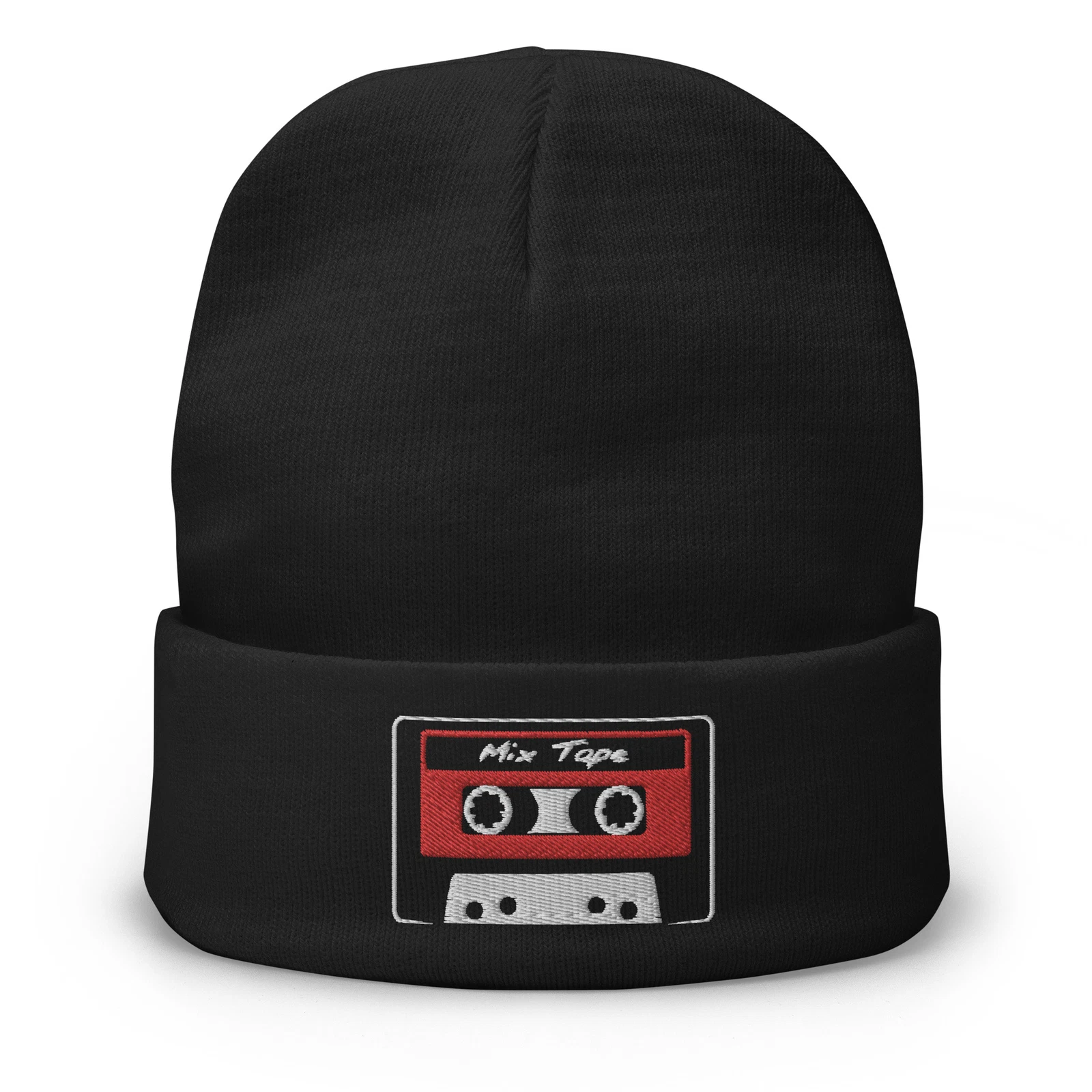 80's Style Mix Tape Embroidered Cuff Beanie Retro Cassette Music