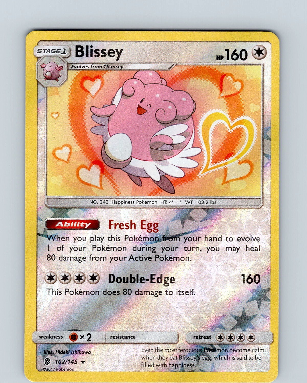 Pokemon TCG Blissey S&M Guardians Rising 102/145 Reverse Holo Rare Card NM