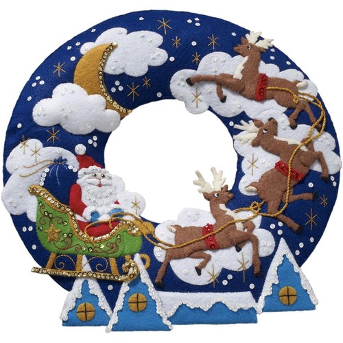 Kit Couronne Sorcière Bucilla - Broderie Appliquée En Feutrine - 17" Round - Décor Halloween Festif