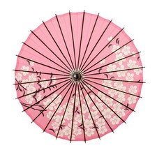 Asian Art 33" Paper Parasol Umbrella with Long Handle Flower Print Costume Decor
