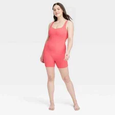 Women's Brushed Sculpt Rib Short Active Bodysuit All In Motion Coral Pink XL