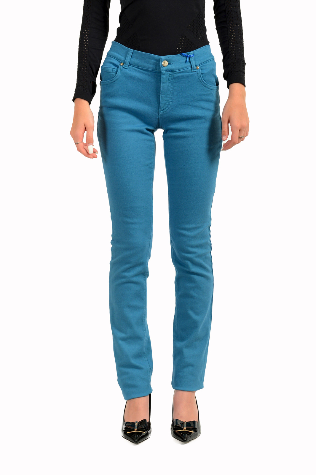 Джинсы Versace Jeans Женские синие прямые джинсы зауженного кроя Цена US 25 IT 39