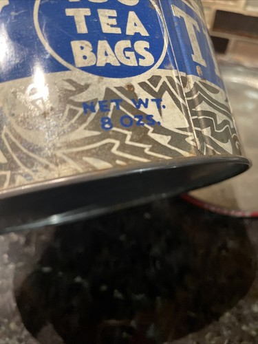 Vtg Tetley 100 Tea Bags Metal Tin 10 Cents off 6" Diameter Canister Savannah GA - Picture 14 of 18