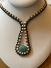 Vintage Milk Glass Necklace Prong Set Amber Glass And Blue Cabochon