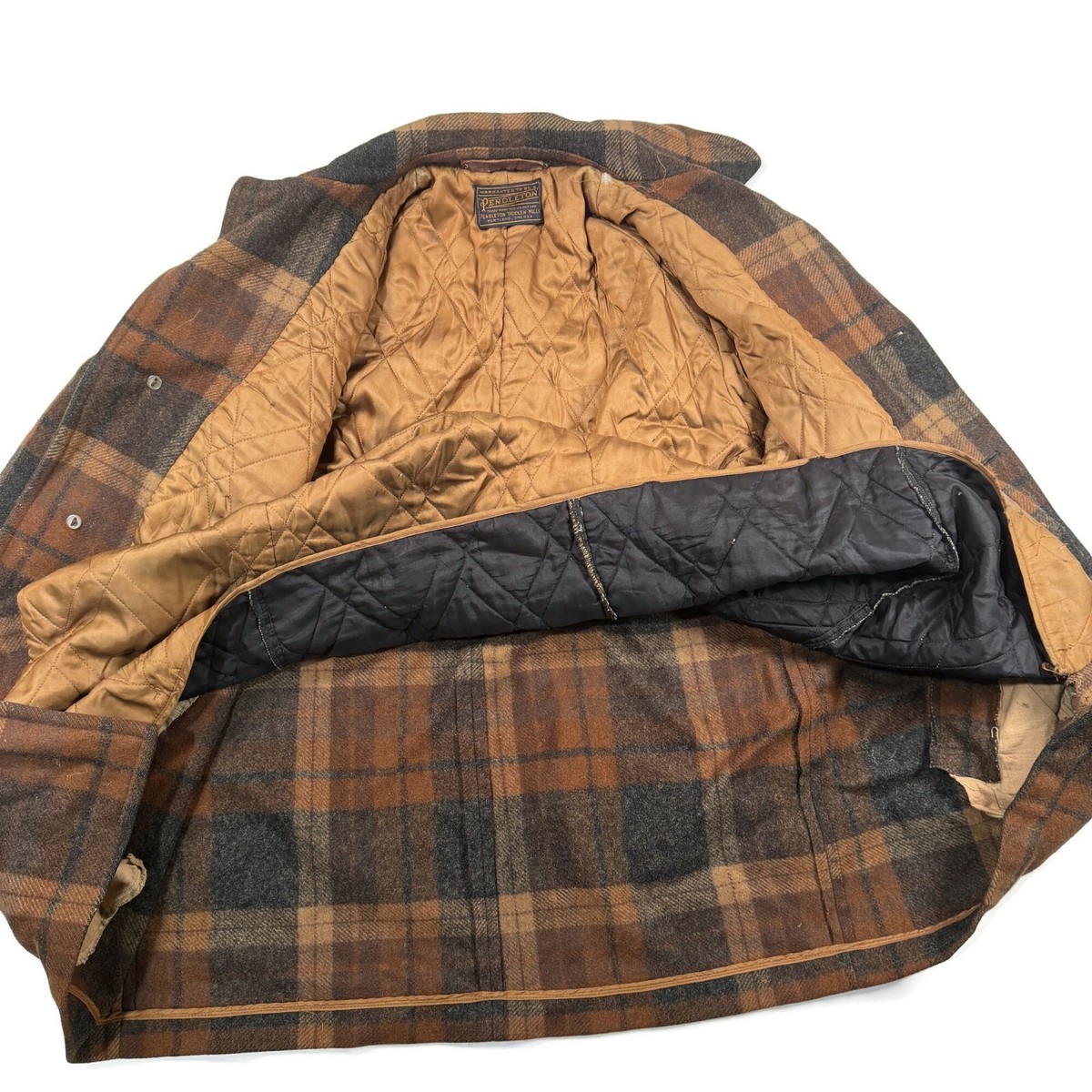 Vintage Pendleton Jacket Brown Plaid Wool USA 50s Chore Car Coat