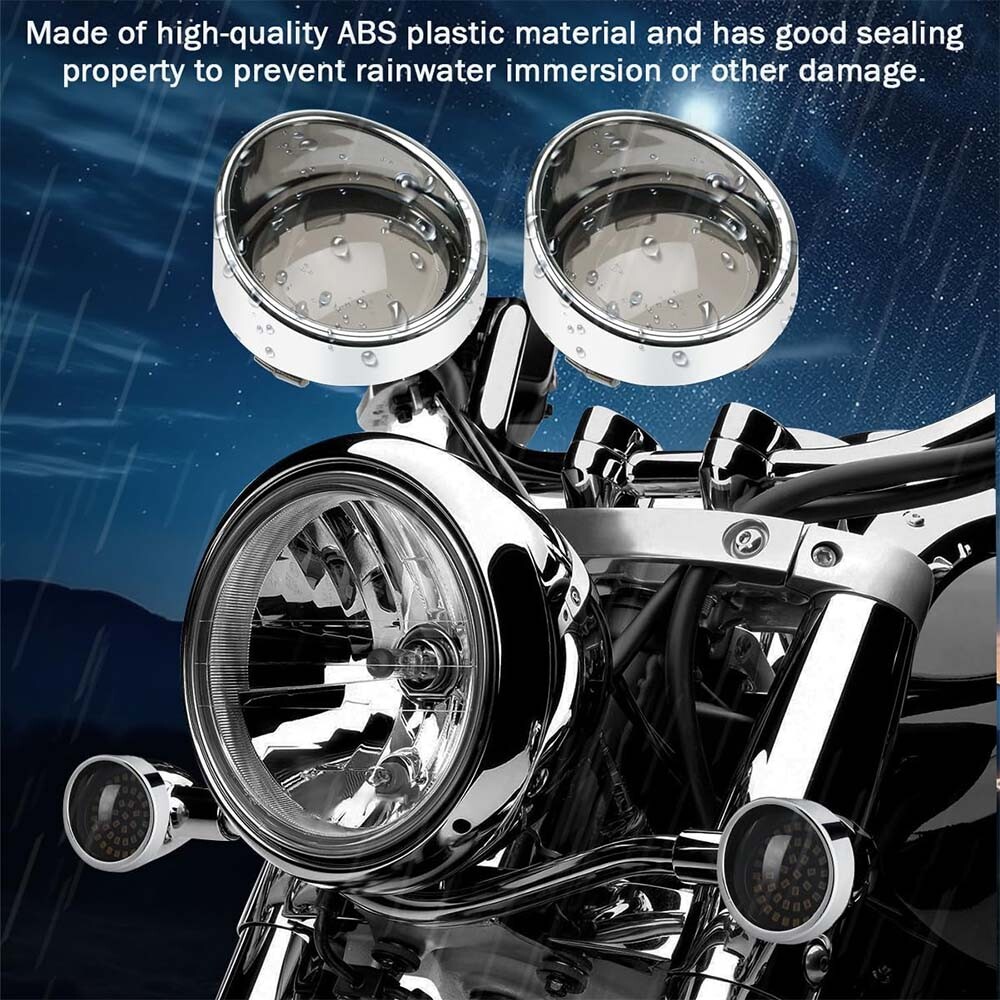 4x Smoke Turn Signal Lens Covers w/Chrome Visor Bezels For Harley Sportster Dyna
