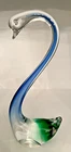 Vintage Murano Style Art Glass Swan Sculpture Blue Green Clear 11"