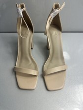 Missguided Barely There Block Heel Sandals Nude Sand UK 6 EU 39 New