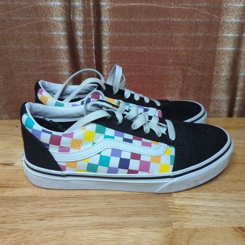 Vans Off The Wall Sneakers Missy Sz 3 Black w Rainbow Checker - 第 3/7 張圖片