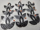 Lot 12 Black Triple Leaf Large Floral Beaded Sequined Applique Craft Patch VTG